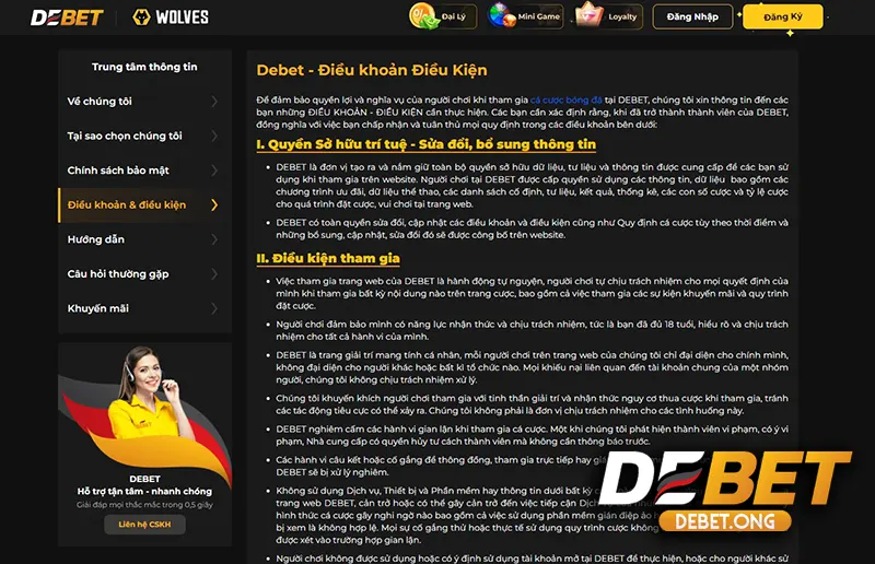 Người chơi cần tuân thủ Điều khoản và Điều kiện do DEBET đặt ra